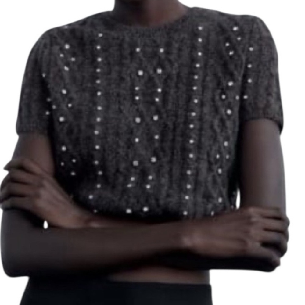 Zara Dark Gray Embellished Sweater
